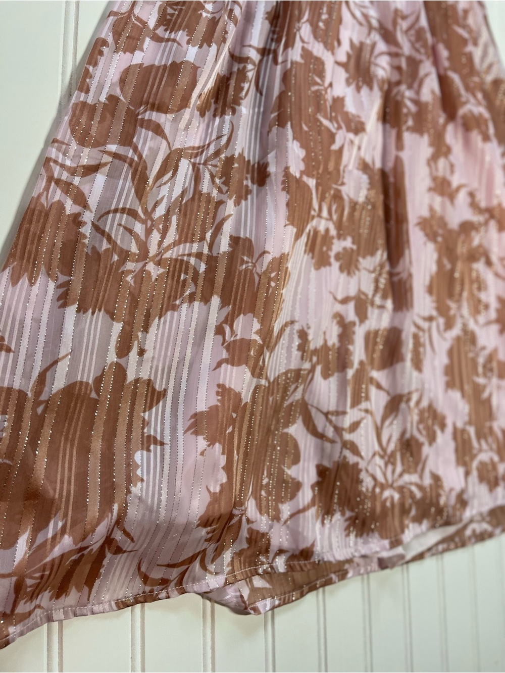 Francesca's Everly Floral Metallic Lurex Shimmer Dress | Size Large - Picture 6 of 9